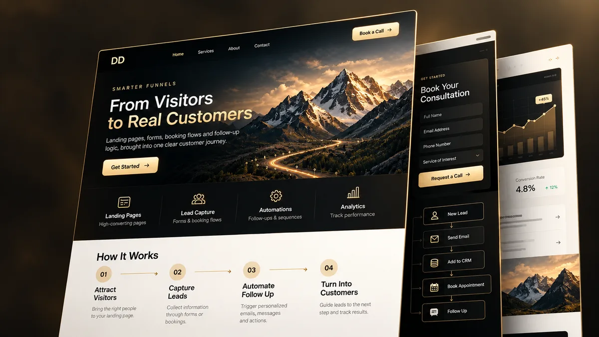 Concept illustration of overlapping angled website mockups